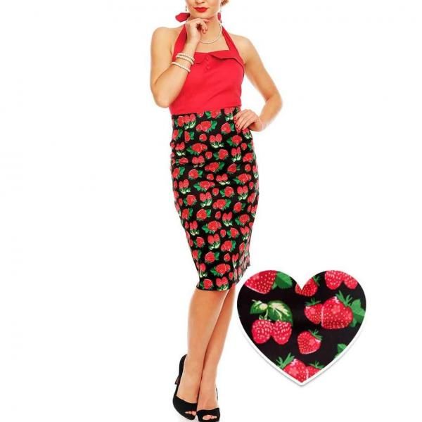 DOLLY and DOTTYFalda 50s Style Pencil Skirt in Black Strawberry