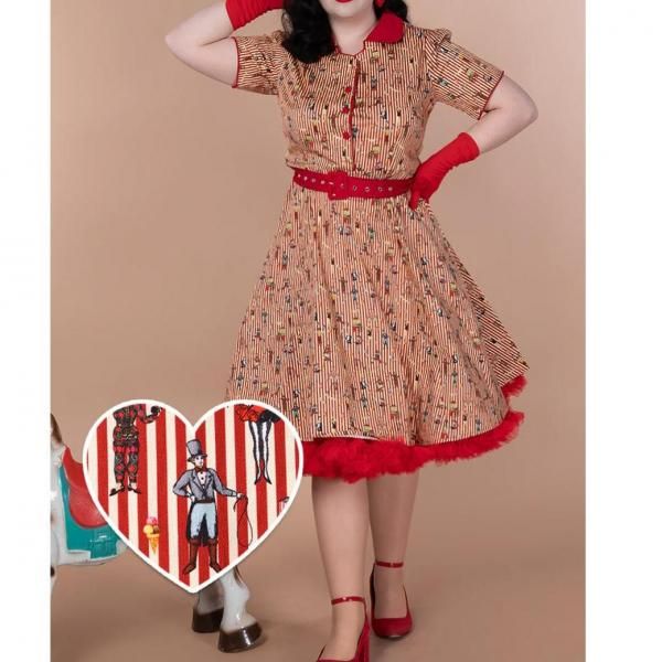 DOLLY and DOTTYPenelope Red Vintage Circus Striped Shirt Dress -size UK8