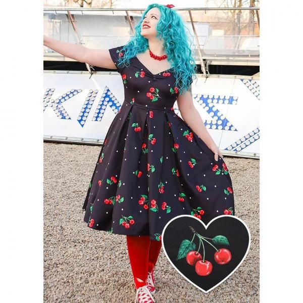 DOLLY and DOTTYLily Rockabilly Cherry Off Shoulder Dress