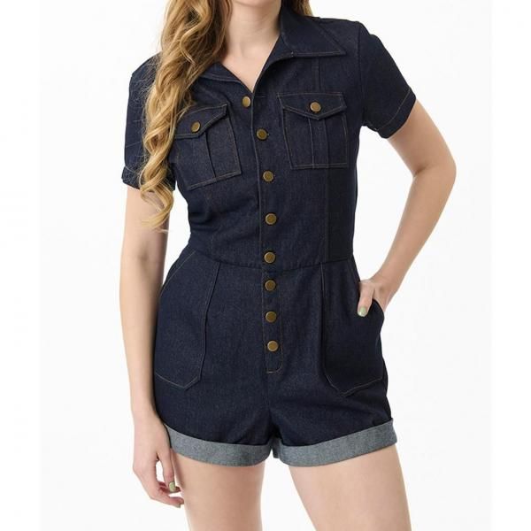 <img class='new_mark_img1' src='https://img.shop-pro.jp/img/new/icons1.gif' style='border:none;display:inline;margin:0px;padding:0px;width:auto;' />Unique VintageGARAGE STYLE ROMPER DARK DENIM