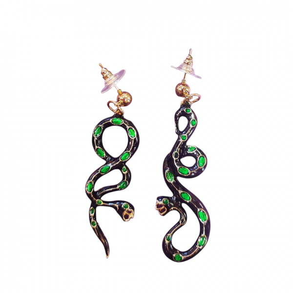 <img class='new_mark_img1' src='https://img.shop-pro.jp/img/new/icons1.gif' style='border:none;display:inline;margin:0px;padding:0px;width:auto;' />VALLERY'S SELECTBlack & Green Rhinestone Snake Earrings