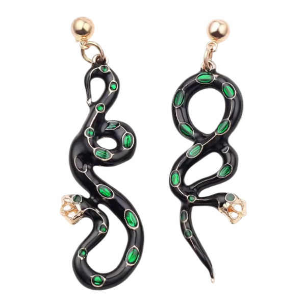 VALLERY'S SELECTBlack & Green Rhinestone Snake Earrings