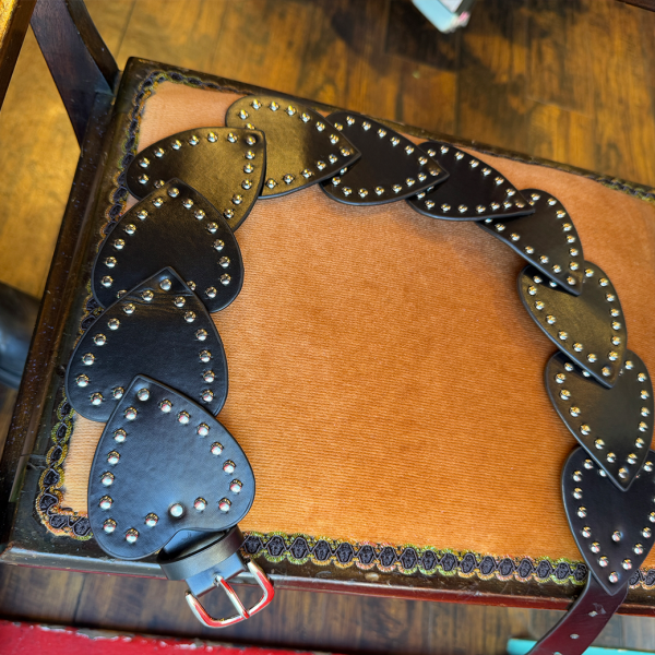 VALLERY'S SELECT Silver Rivet Black Heart Faux Leather Belt