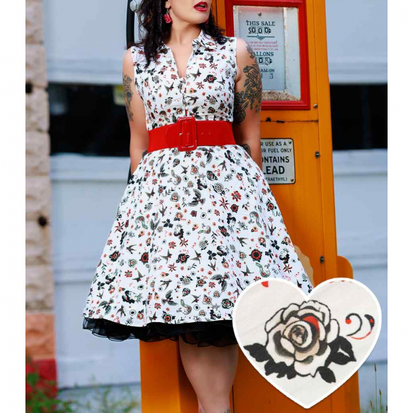<img class='new_mark_img1' src='https://img.shop-pro.jp/img/new/icons1.gif' style='border:none;display:inline;margin:0px;padding:0px;width:auto;' />DOLLY and DOTTYVintage Tattoo Print Poppy Shirt Dress -size UK10