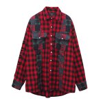BAGARCH (バガーチ) / PATCHWORK CHECK SHIRTS / RED × GREEN