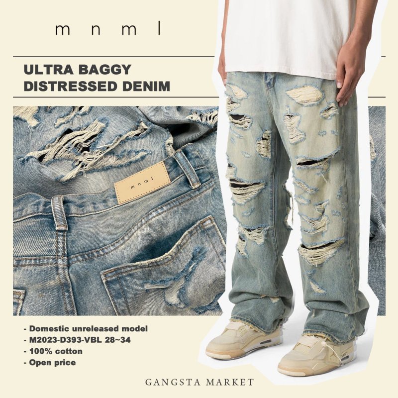 【20%OFF】 mnml / ULTRA BAGGY DISTRESSED DENIM ■定価：\25,300→ - GANGSTA MARKET  【ギャングスタ マーケット】