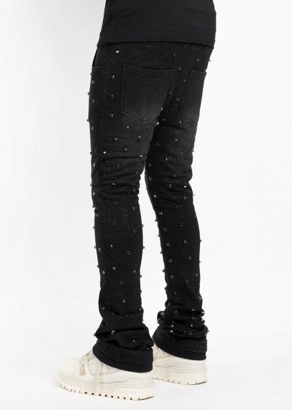 GUAPI / OBSIDIAN BLACK EMBELLISHED SWEAT PANTS - GANGSTA