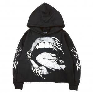 KEEP OUT FAKE LOVE / FREE LOVE  CROPPED FLEECE HOODIE