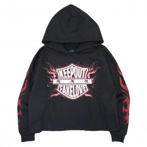 KEEP OUT FAKE LOVE / SMOKED  CROPPED FLEECE HOODIE