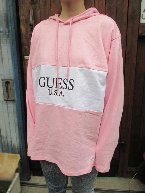 GUESS GREEN LABELゲスグリーンレーベルPANEL GUESS HOODIE pink- 夜型大型セレクトショップ　AMERICAN  DREAM名古屋