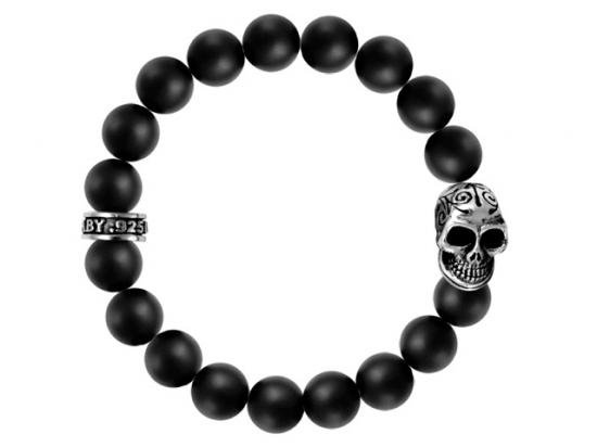 KING BABY キングベイビー 10MM ONYX BEAD BRACELET W/DOTD SKULL