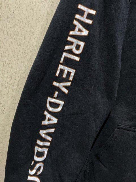Harley-Davidson ブラック パーカー フレイムデザイン Harley Davidson パーカー 120周年記念ジップアップフーディー