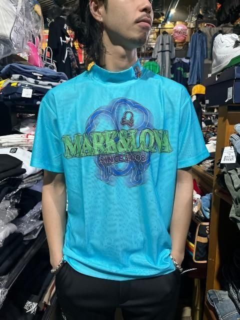 MARK&LONA マーク＆ロナClava Mesh Jacquard Mock Neck blue MLM-5C
