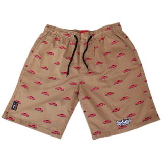OSSAN THE HOOD RED CAR COTTON TWILL SHORTS
