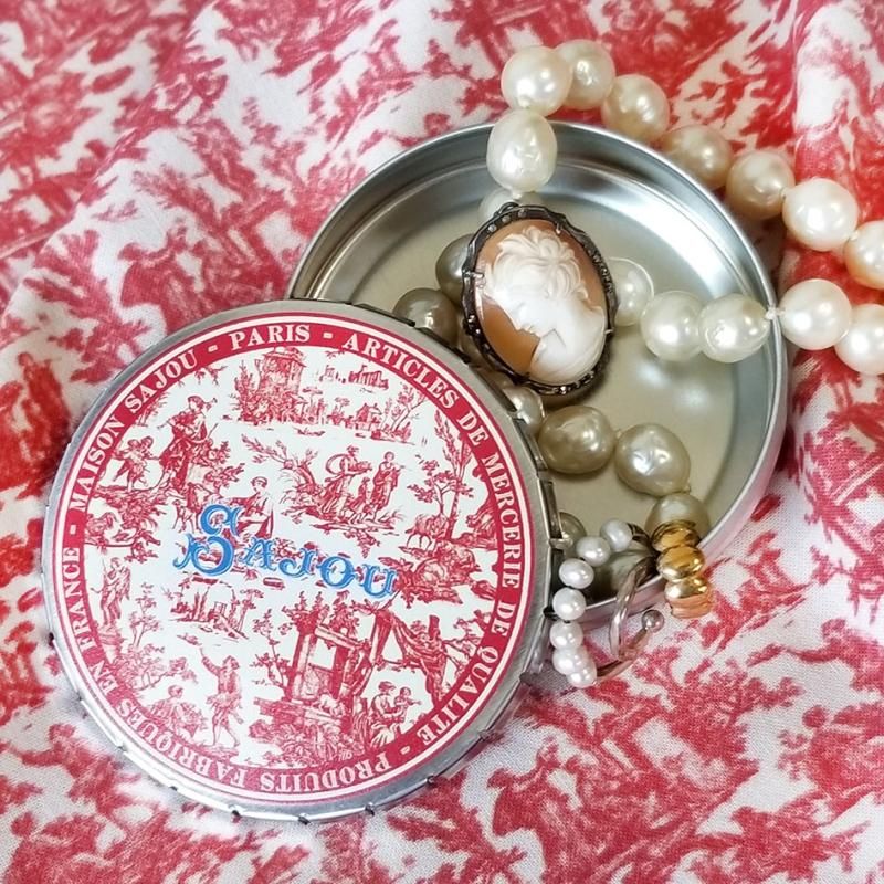 SAJOU小物ケース☆BOÎTE RANGEMENT CLIC-CLAC TOILE DE JOUY ROUGE