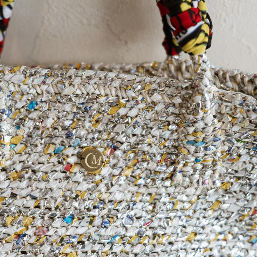 オリジナル】african printハンドルのかごバッグS シルバー