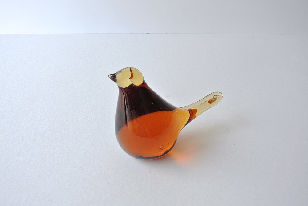 FINLAND'S GLASS BIRD 杏ジャムのようなカラーのガラス鳥オブジェ 