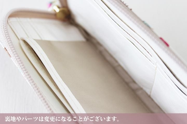 姫路・姫革細工】本革・白革 長財布（L字型ファスナー）＜猫
