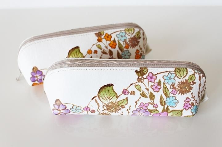 姫路・姫革細工】 ペンケース・アーチ ＜盛り花・オレンジ＞ - 伝統