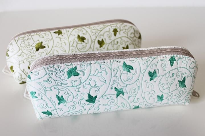 姫路・姫革細工】 ペンケース・アーチ ＜唐草・青緑＞ - 伝統工芸品