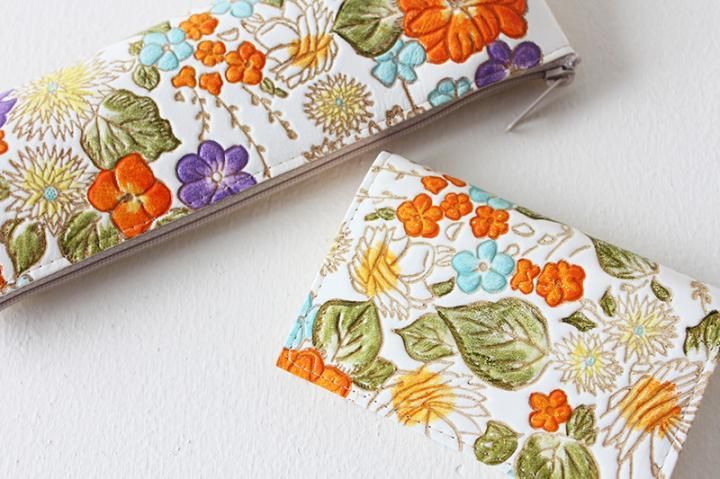 姫路・姫革細工】 ペンケース ＜盛り花・オレンジ＞ - 伝統工芸品・和
