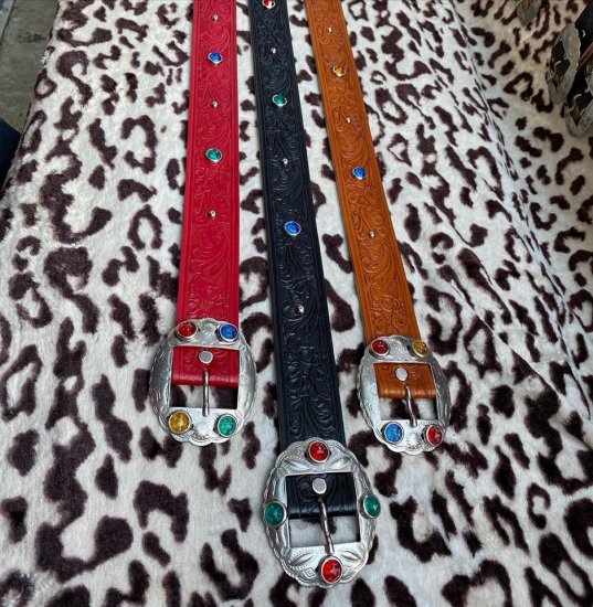 Western Leather Studs Belt 36mm 限定ラインストーンバックル - ◆Harajuku Jumpin'Jack's  ONLINE SHOP◆