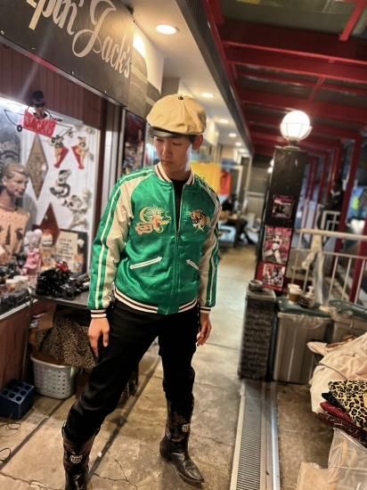 HOUSTON ヒューストン サテンスカジャン 日本地図 マップ 刺繍