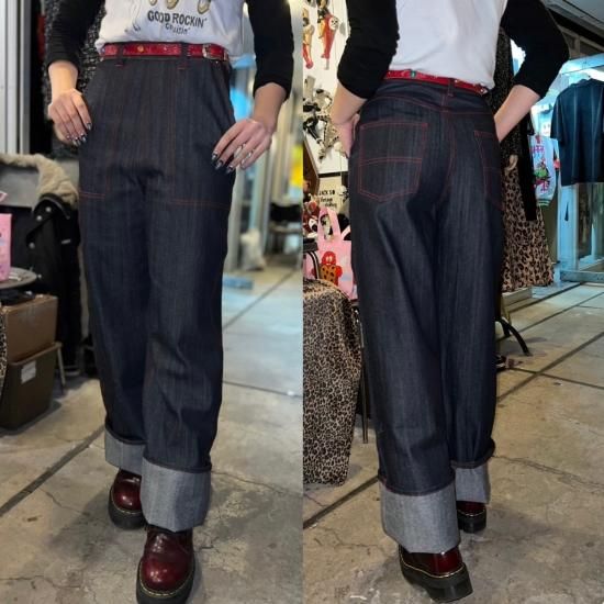 SAVOY CLOTHING/DENIM RANCH PANTS RED STITCH - ◇Harajuku
