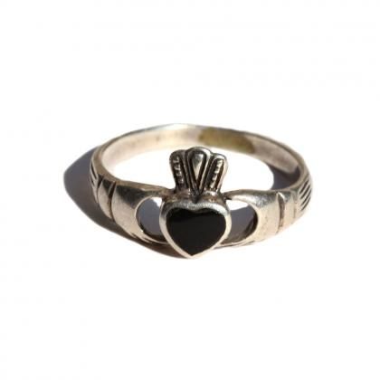 ヴィンテージ クラダーリング【925】【Black Stone】Vintage Claddagh Ring