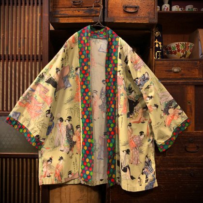 Ρơ H/S 1980'sVintage Half Sleeve Japanese Woodblock Print Gown