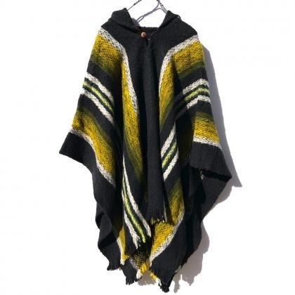  Ρơ  ա ݥEthnic Patternۡڥ˥åVintage Wool Hoodie Poncho