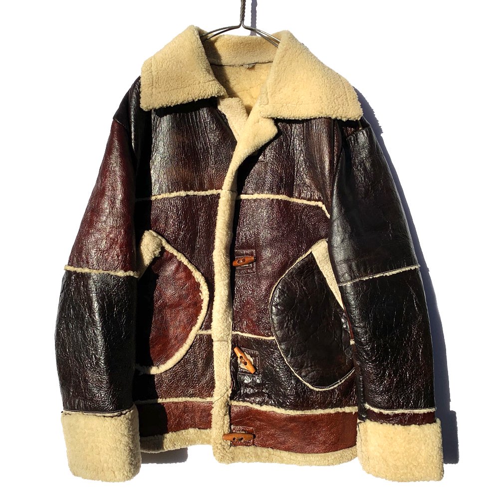 old leather shearling jacket レザージャケットＬ - アウター