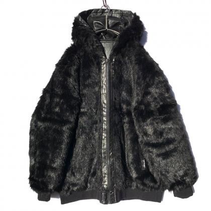  Ρơ եե/쥶 С֥ աǥ1980'sVintage Reversible Hoodie Fake Fur / Leather