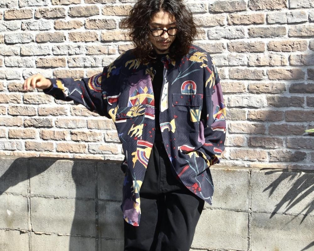 ヴィンテージ L/S アートプリント シルク シャツ【GOOUCH】【1990's