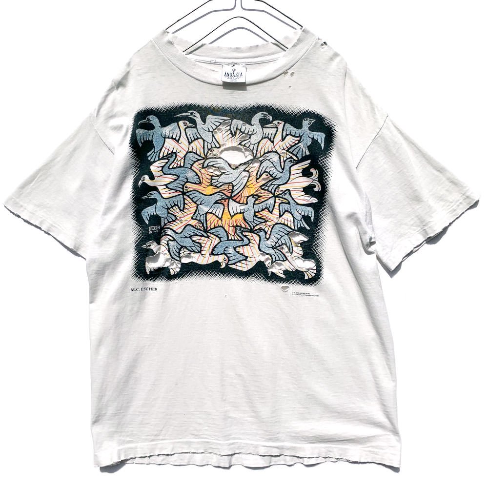 L 90s ヴィンテージ M.C. escher  Tシャツ　エッシャーラップT