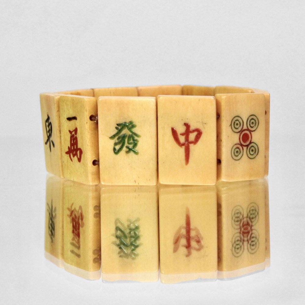 ヴィンテージ 麻雀牌 象牙 ブレスレット【1950s~ Mahjong Gambling Amulet】Natural Tone