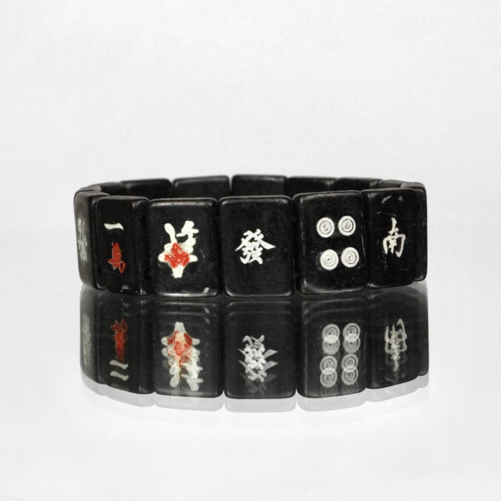 ヴィンテージ 麻雀牌 象牙 ブレスレット【1950s~ Mahjong Gambling Amulet】Black