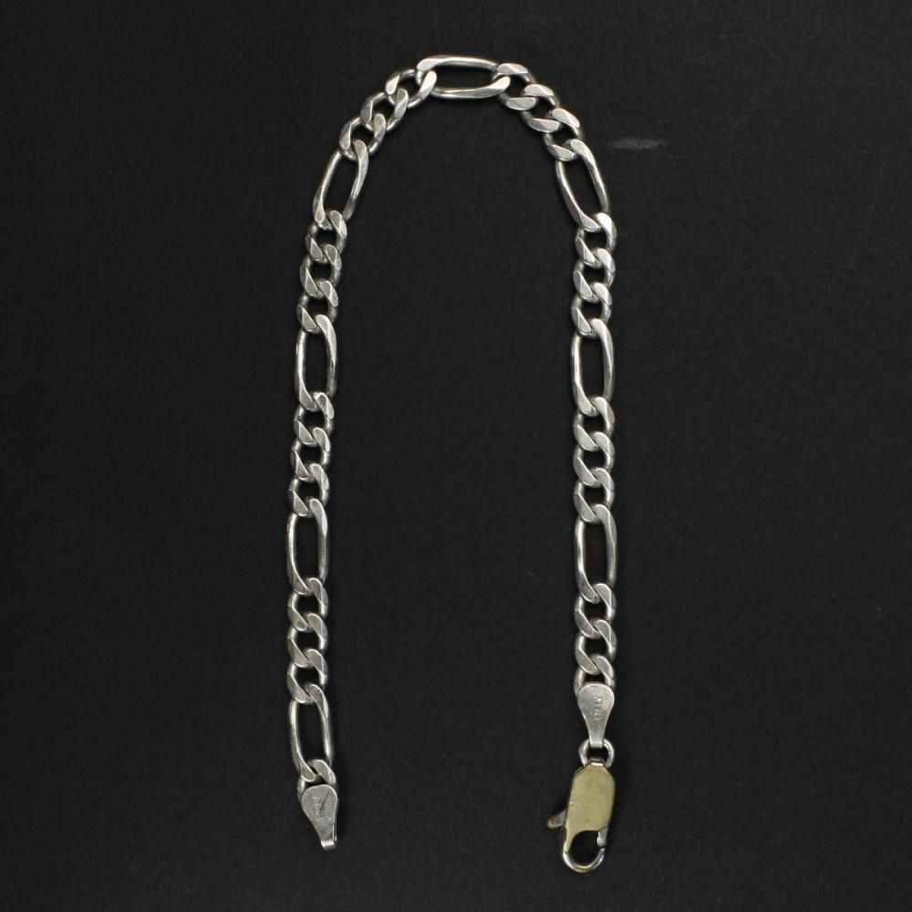 ヴィンテージ シルバー チェーン ブレスレット【925 STERLING Silver Italy】Figaro Chain