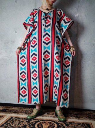 古着 通販　ヴィンテージネイティブ柄カフタンワンピース Native Stripe Kaftan Dress