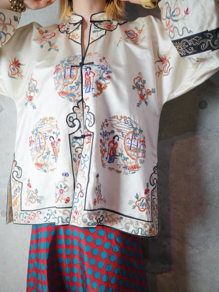 ヴィンテージ マンダリン チャイナ刺繍 シルクガウン 1950年代 China Embroidery Mandarin Gown c.1950s