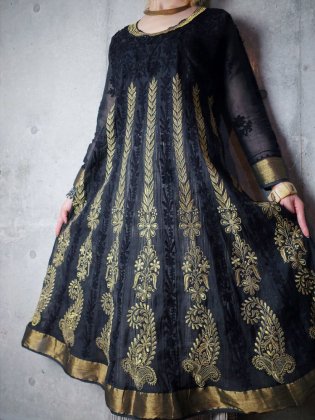  Ρơ ɥڥ꡼ɽ ԡ Gold Paisley Embroidery Black Sheer Dress