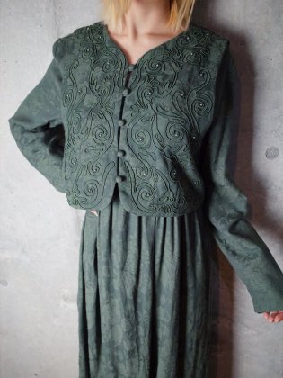  Ρơ ɽߥ㥬ɲ ԡ 1980-90ǯ Embroidery & Jacquard Flower Smokey Green Dress