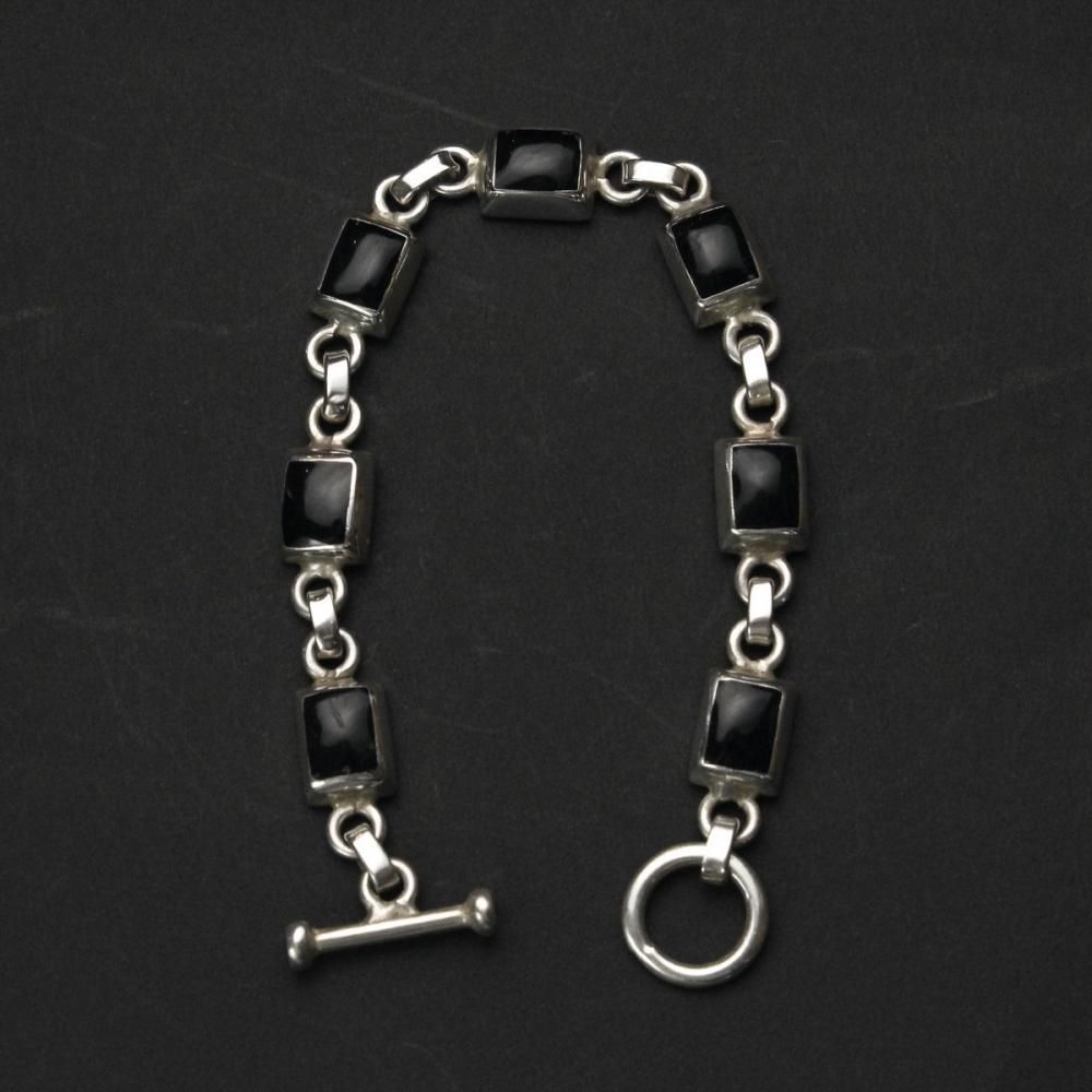 ヴィンテージ シルバー チェーン ブレスレット【MEXICO STERLING ONYX】オニキス レクタングル