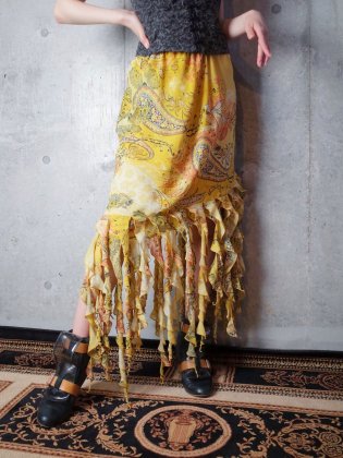  Ρơ ѥե ȥ꡼ ڥ꡼ Spiral Fringe Asymmetry Paisley Skirt