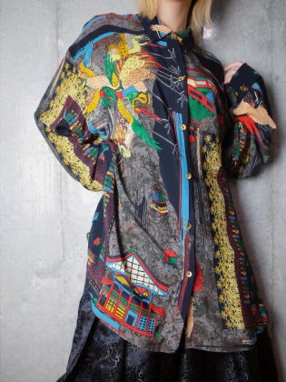  Ρơ ꥨ󥿥 졼󥷥 1980-90ǯ Oriental Pattern Rayon Big Silhouette Shirt