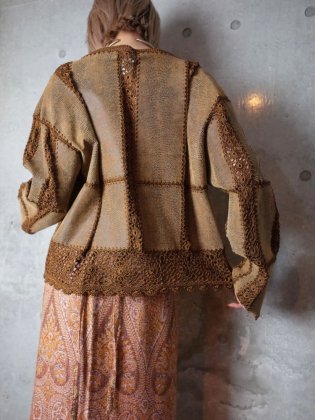  Ρơ ѥ쥶ߥå 㥱å Python Pattern Leather  Rayon Crochet Jacket