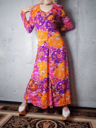  Ρơ ǥå ꥨ󥿥 ԡ 1970ǯ Psychedelic Oriental Pattern Dress c.1970s