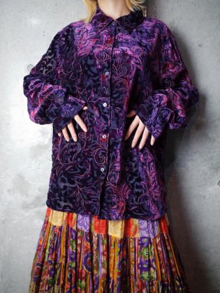  Ρơ ǥץѡץ ǡ ٥ ٥٥å/  Deep Purple Gradation Arabesque Velvet/Sheer Shirt