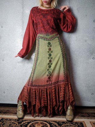 古着 通販　ヴィンテージ 刺繍×グラデーション レーヨン ワンピース Embroidery × Gradation Dyed Rayon Dress