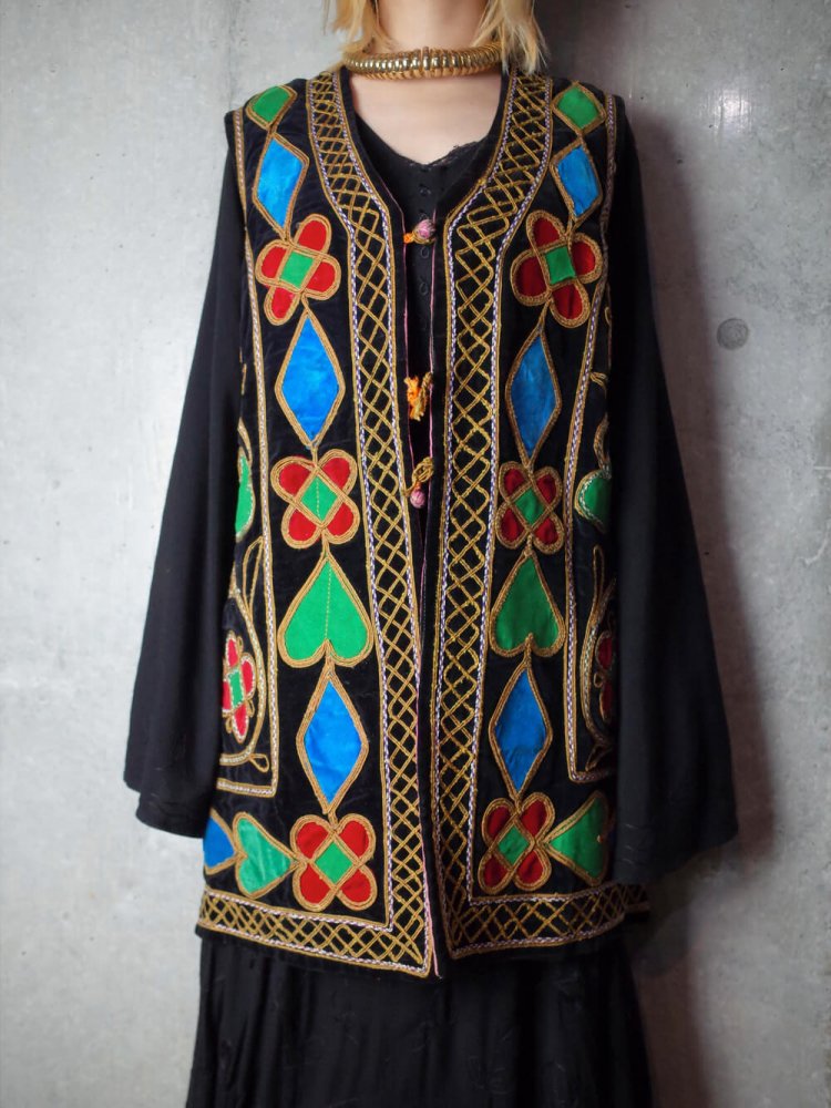 ヴィンテージ アフガン刺繍 ベルベット ベスト 1960-70年代 Afghan Embroidery Velvet Vest c.1960-70s